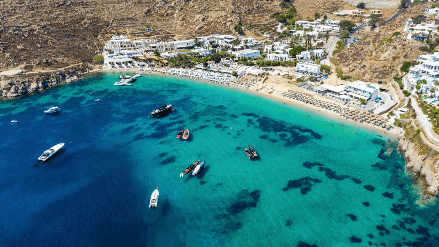 Psarou Beach, Mykonos Greece