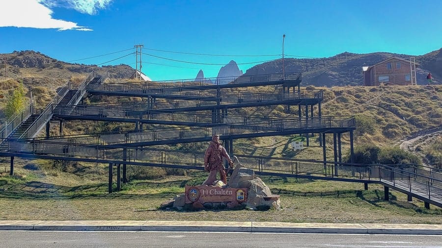 el chalten argentina patagonia stairs and statue