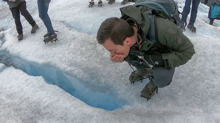 el calafete Glacier Perito Moreno Argentina chris drinking water