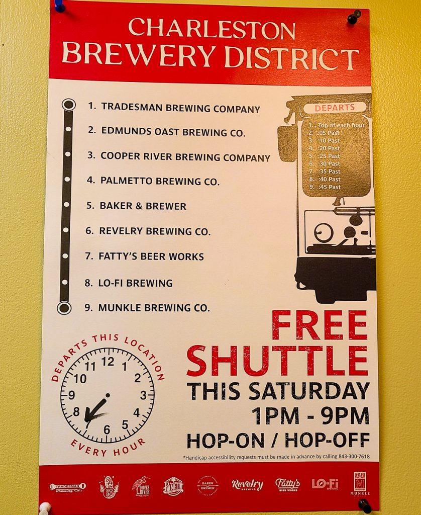 Charleston breweries - shuttle schedule