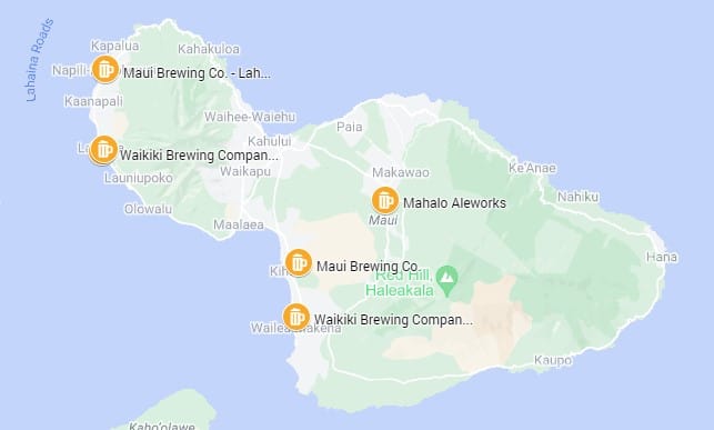 Google Map - Breweries in Maui, Hawaii