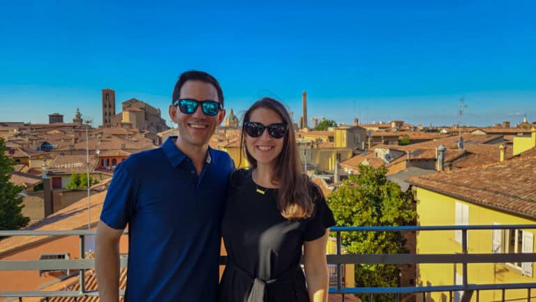 bologna italy- rooftop sam and chris