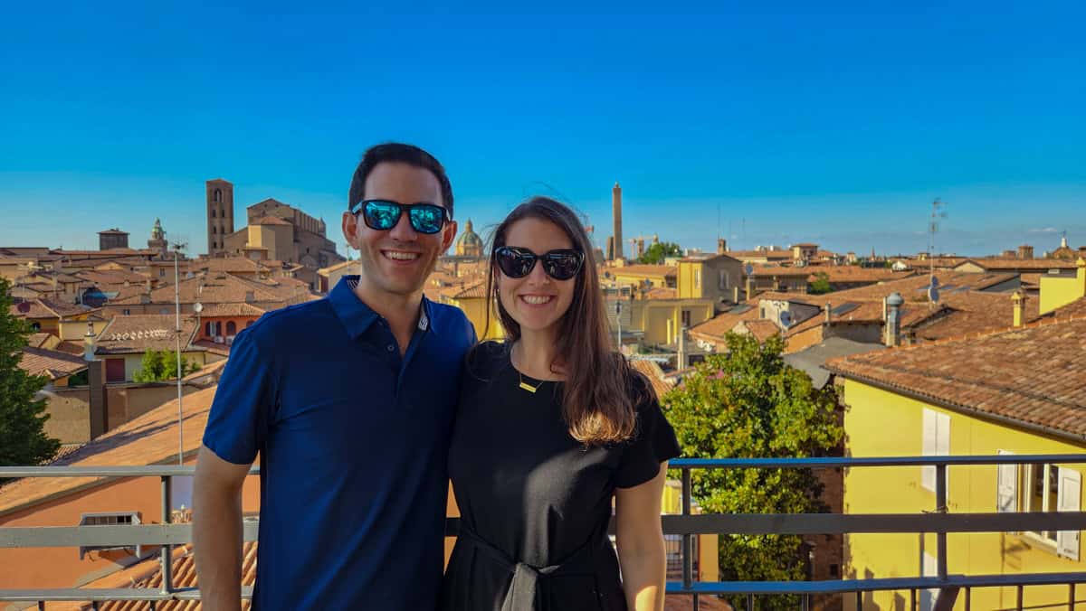 bologna italy- rooftop sam and chris