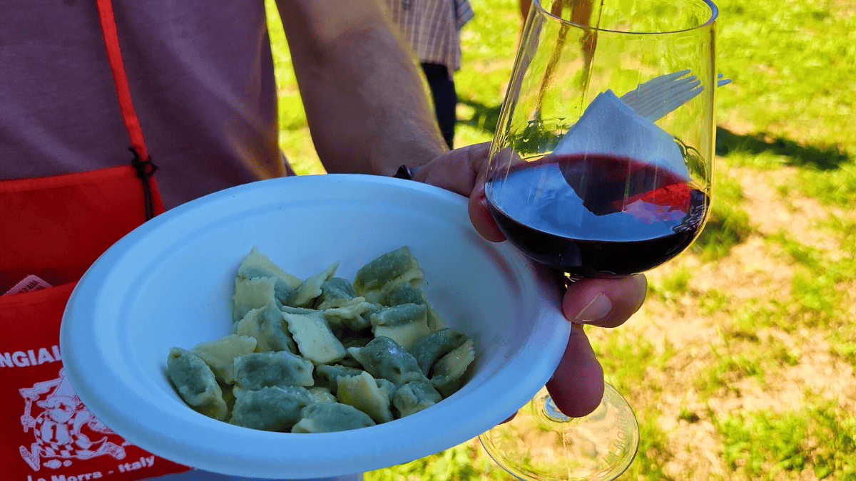 plin and barbera wine mangialonga in la morra italy