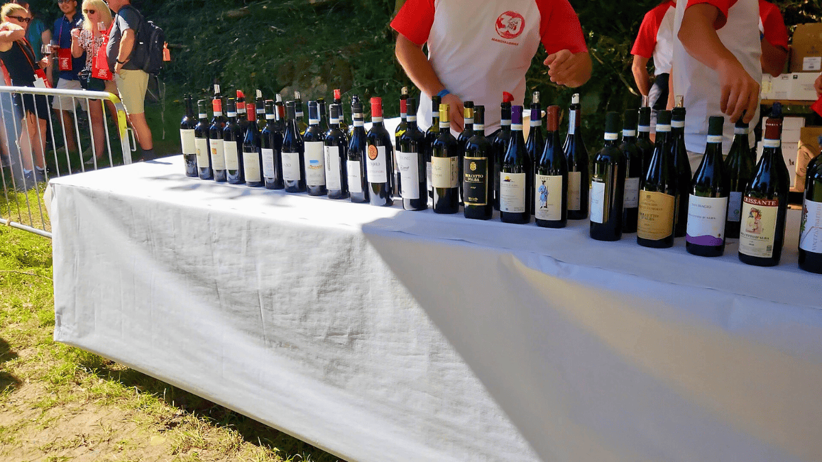 bottles of wine at mangialonga in italy