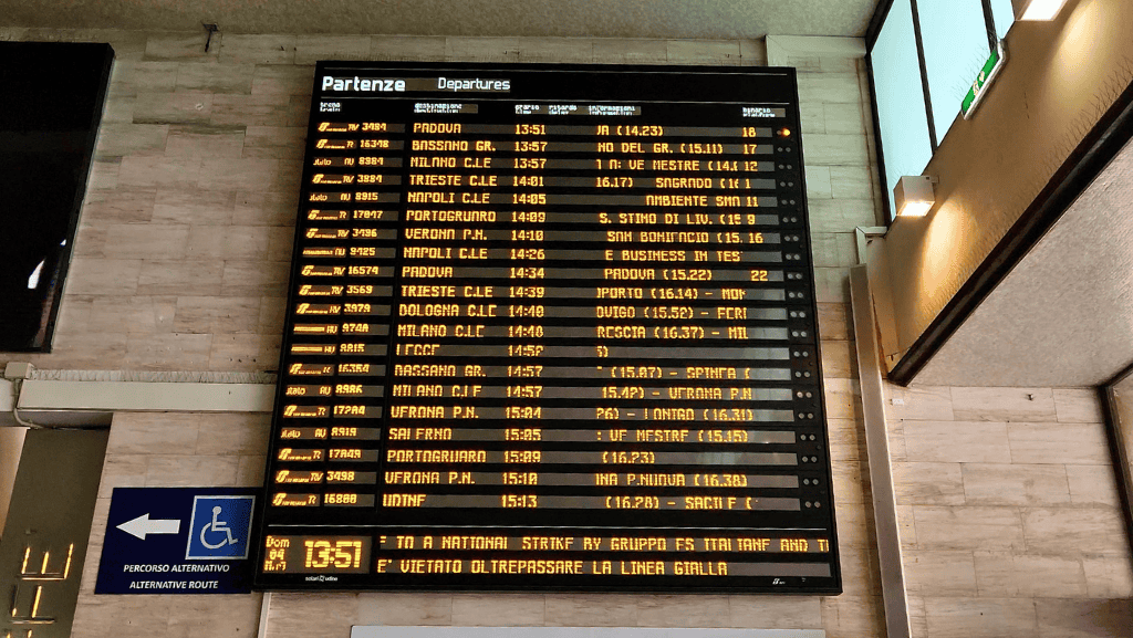departure boards train travel in italy