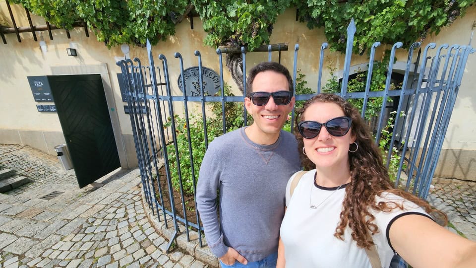 Sam and Chris in front of world's oldest vine in maribor
