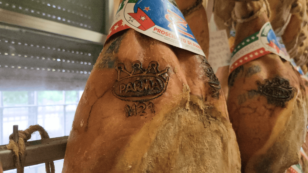 Proscuitto ham in factory tour in italy