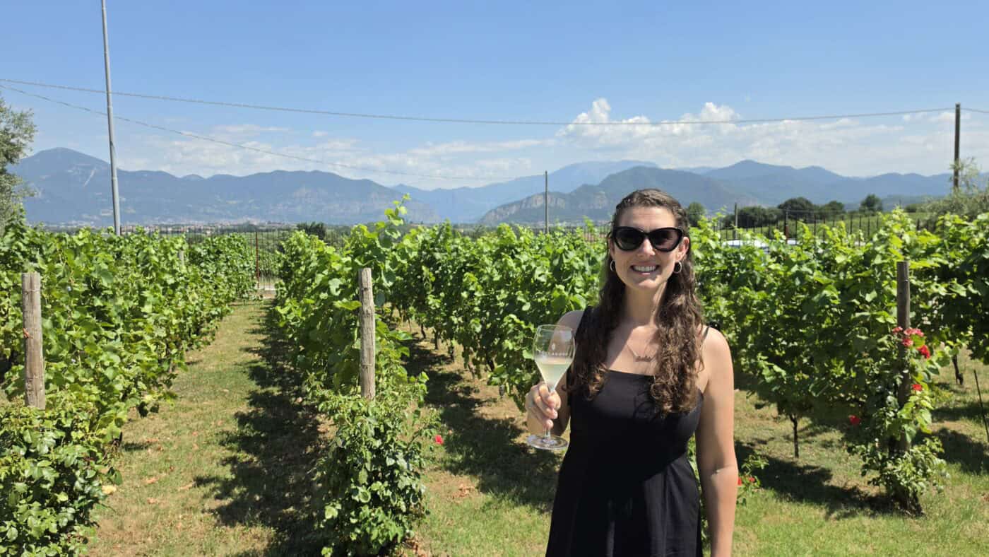 Sam at boccadoro drinking franciacorta in italy
