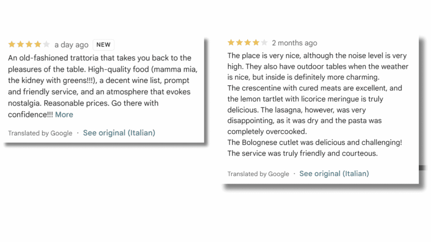 reviews of restaurants in italy