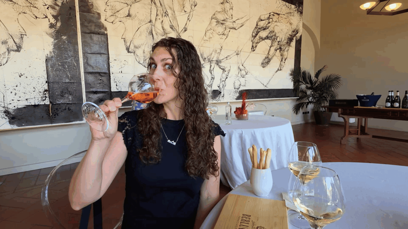 sam drinking at berlucchi
